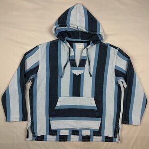 Outerknown Mens Baja Twill Blanket Hoodie 2XL Relaxed Fit Striped Blue EUC C1